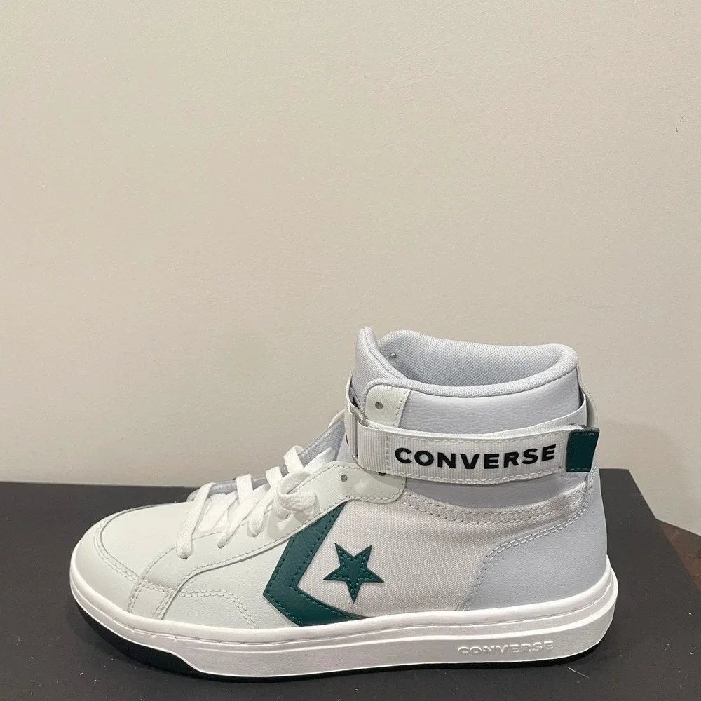 Converse Pro Blaze V2 Mid Top White Green Leather Sneakers A05595C Mens 8 Wo 9.5 - Picture 1 of 7